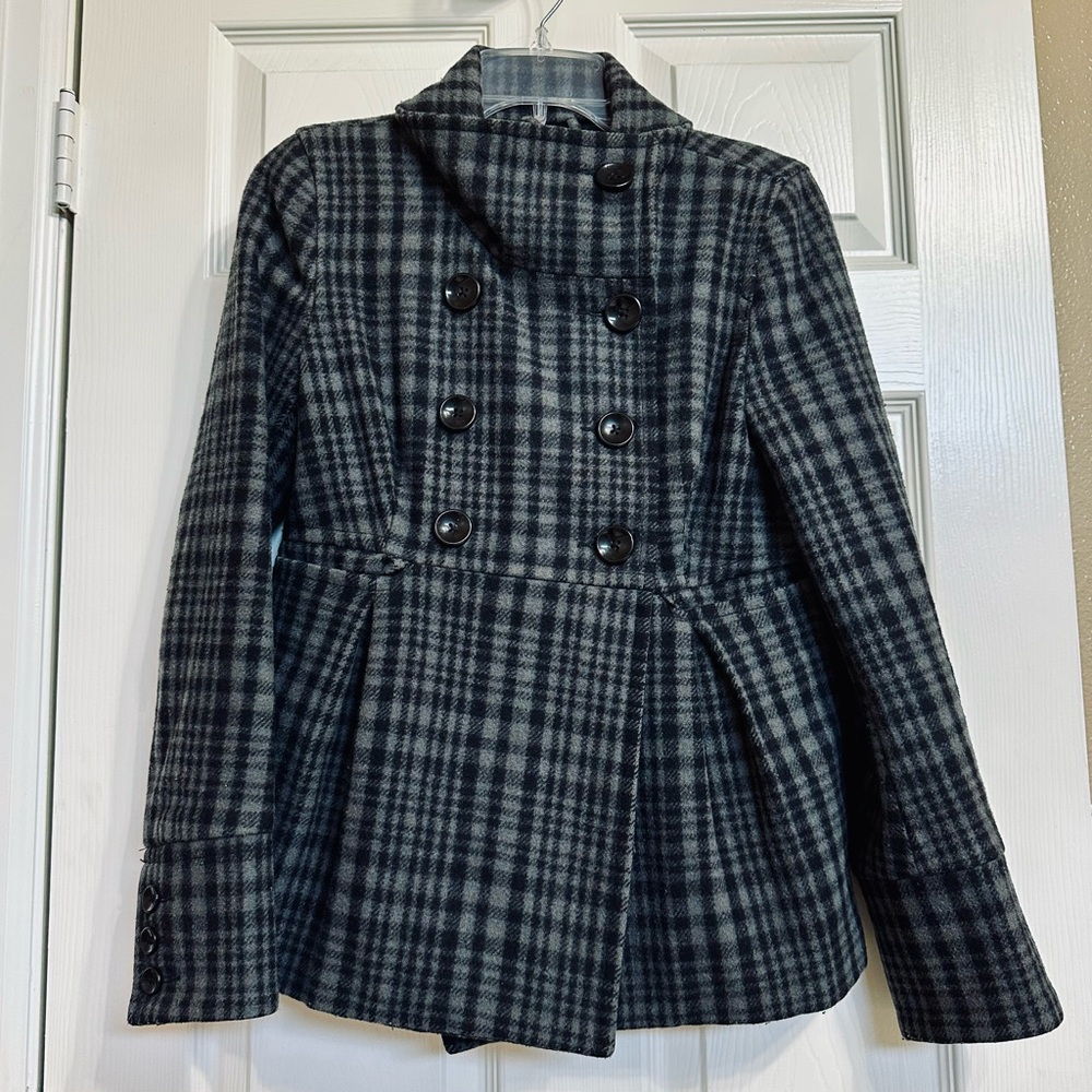 Old Navy Black and Gray Plaid Pea Coat 🖤